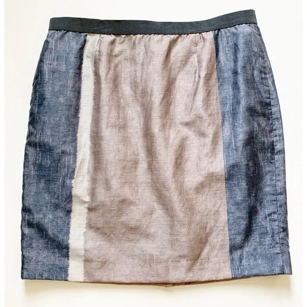LOFT Skirt Blue Gray Taupe Colorblock Pencil Above Knee Career Skirt Size 14
